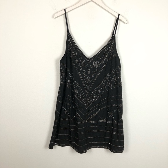 Free People Embellished Mini Slip Dress Size Medium Black Sleeveless Beaded - Picture 3 of 10